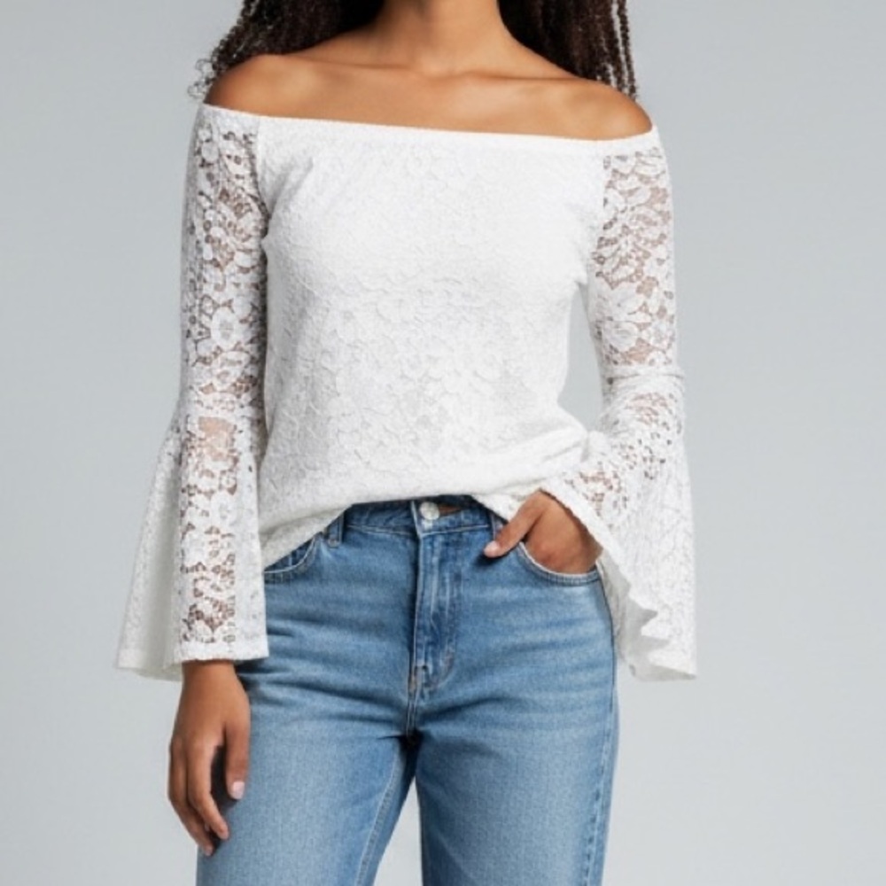 NWT New York & Company Lace Ivory Boho Bell Long Sleeve Blouse Top XXL NY&C